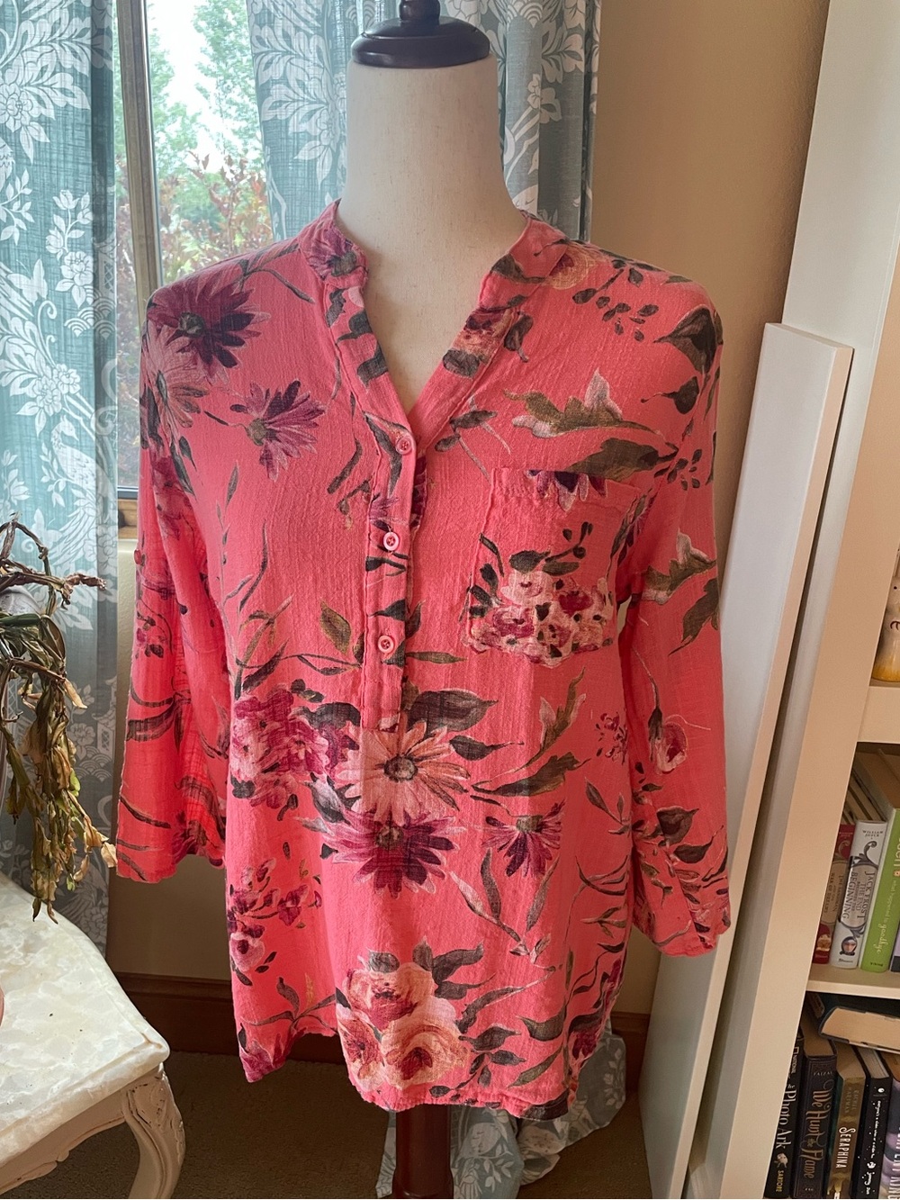 Charlie B pink vintage floral pattern cotton top made in Italy